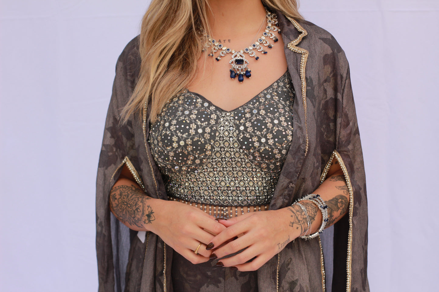 Three-Piece Jacket Set with Cape