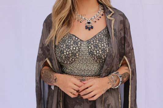 Three-Piece Jacket Set with Cape