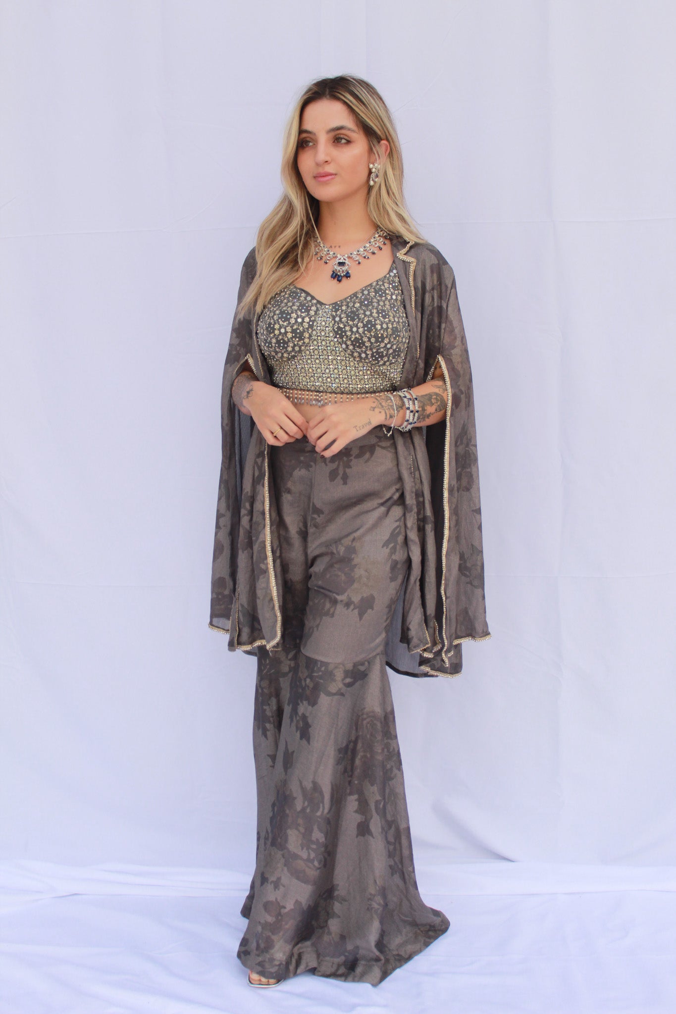 Three-Piece Jacket Set with Cape