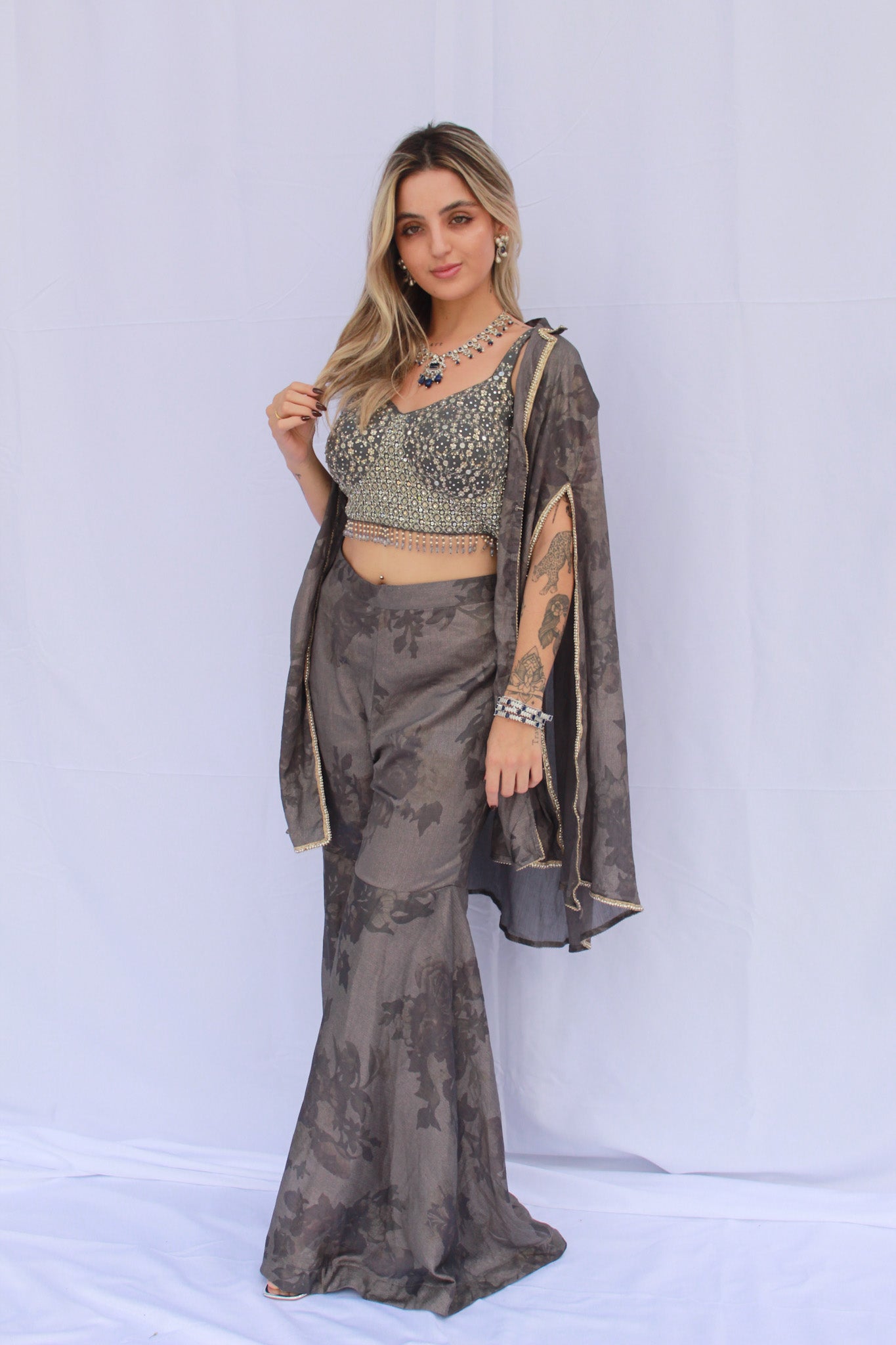 Three-Piece Jacket Set with Cape
