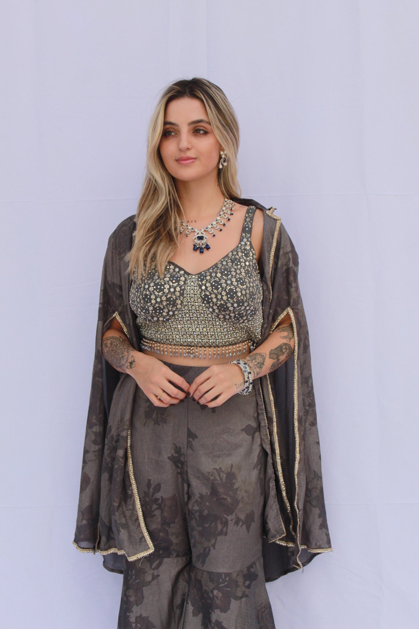 Three-Piece Jacket Set with Cape
