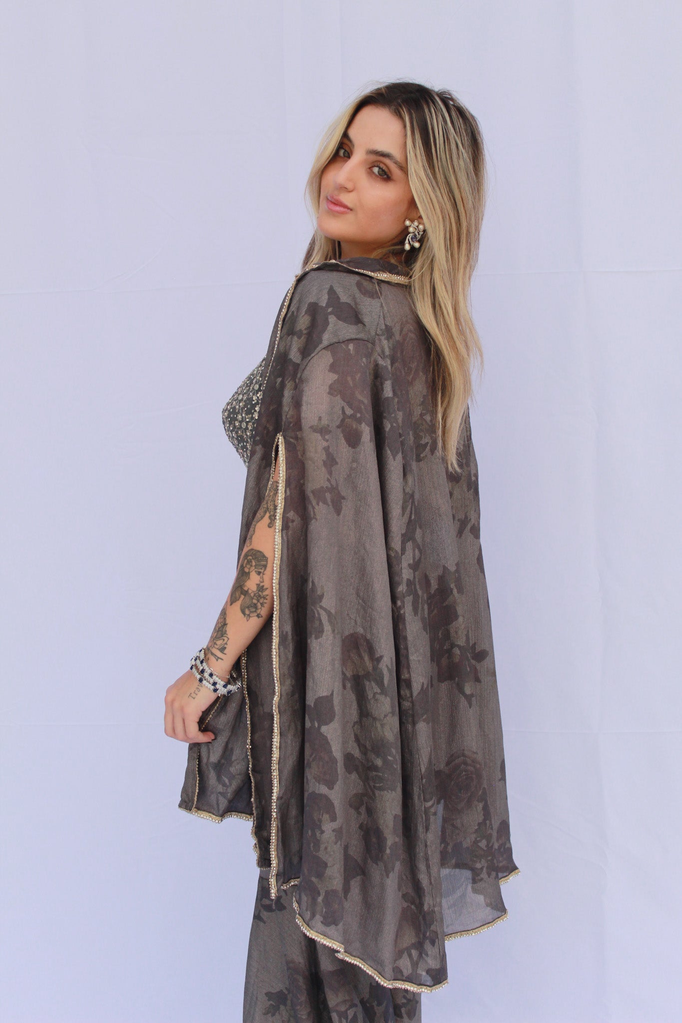 Three-Piece Jacket Set with Cape